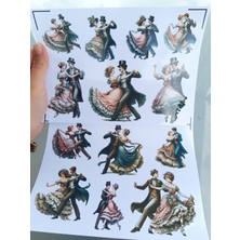 Pink Swan Craft Vintage Victoria Dönemi Dans Eden Çiftler Etiket Seti Bullet Journal Planlayıcı Stickers