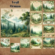 Pink Swan Craft Yeşil Ormanlar Vintage 12 Adet Scrapbook Bullet Journal Mat Planlayıcı Sticker Etiket Seti