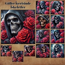 Pink Swan Craft Güller Içerisinde Iskeletler Vintage 12 Adet Scrapbook Bullet Journal Mat Planlayıcı Sticker Etiket