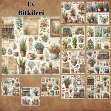 Pink Swan Craft Ev Bitkileri Vintage 12 Adet Scrapbook Bullet Journal Mat Planlayıcı Sticker Etiket Seti