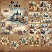 Pink Swan Craft Eski Şatolar Vintage 12 Adet Scrapbook Bullet Journal Mat Planlayıcı Sticker Etiket Seti