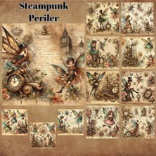 Pink Swan Craft Steampunk Periler Vintage 12 Adet Scrapbook Bullet Journal Mat Planlayıcı Sticker Etiket Seti