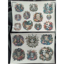 Pink Swan Craft Çiçekler Içerisinde Sevimli Kediler Vintage Etiket Seti Bullet Journal Planlayıcı Stickers