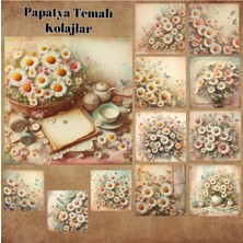 Pink Swan Craft Papatya Temalı Kolaj Vintage 12 Adet Scrapbook Bullet Journal Mat Planlayıcı Sticker Etiket Seti