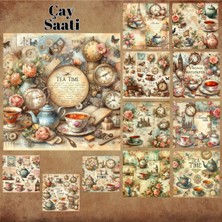 Pink Swan Craft Çay Saati Temalı Vintage 12 Adet Scrapbook Bullet Journal Mat Planlayıcı Sticker Etiket Seti