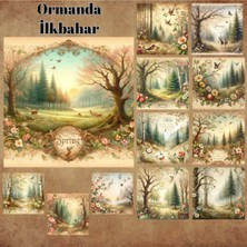 Pink Swan Craft Ormanda Ilkbahar Vintage 12 Adet Scrapbook Bullet Journal Mat Planlayıcı Sticker Etiket Seti