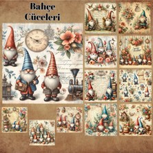 Pink Swan Craft Bahçe Cüceleri Vintage 12 Adet Scrapbook Bullet Journal Mat Planlayıcı Sticker Etiket Seti