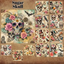 Pink Swan Craft Sugar Skull Vintage 12 Adet Scrapbook Bullet Journal Mat Planlayıcı Sticker Etiket Seti