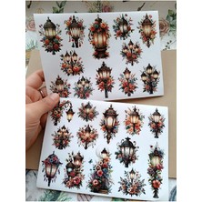 Pink Swan Craft Vintage Scrapbook Çiçekli Sokak Lambaları Etiket Seti Bullet Journal Planlayıcı Sticker Seti