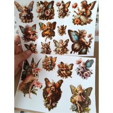 Pink Swan Craft Vintage Scrapbook Çiçek Tutan Kelebek Periler Etiket Seti Bullet Journal Planlayıcı Sticker Seti