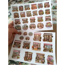 Pink Swan Craft Anime Tarzı Çiçekci Dükkanı Görselleri Etiket Seti