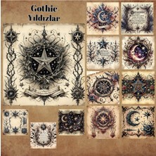 Pink Swan Craft Gothic Yıldızlar Vintage 12 Adet Scrapbook Bullet Journal Mat Planlayıcı Sticker Etiket Seti