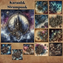 Pink Swan Craft Karanlık Dark Steampunk Vintage 12 Adet Scrapbook Bullet Journal Mat Planlama Sticker Etiket Seti