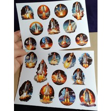 Pink Swan Craft Havalanan Roketler Uzay Gemisi Mekikler Etiket Seti Bullet Journal Planlayıcı Sticker Seti