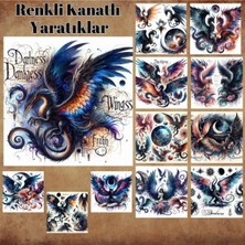Pink Swan Craft Renkli Kanatlı Yaratıklar Vintage 12 Adet Scrapbook Bullet Journal Mat Planlayıcı Sticker Etiket Set