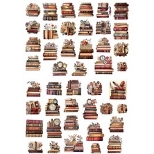 Pink Swan Craft Vintage Retro Kitaplar Etiket Seti 44 Adet Kendinden Yapışkanlı Sticker Laptop Defter İçin