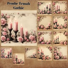 Pink Swan Craft Pembe Temalı Gothic Vintage 12 Adet Scrapbook Bullet Journal Mat Planlayıcı Sticker Etiket Seti