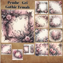 Pink Swan Craft Pembe Gri Gothic Vintage 12 Adet Scrapbook Bullet Journal Mat Planlayıcı Sticker Etiket Seti