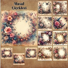 Pink Swan Craft Masal Çiçekleri Vintage 12 Adet Scrapbook Bullet Journal Mat Planlayıcı Sticker Etiket Seti