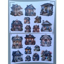 Pink Swan Craft Vintage Verandalı Ahşap Evler Etiket Seti Bullet Journal Planlayıcı Stickers