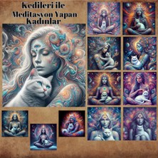 Pink Swan Craft Kedisi Ile Meditasyon Yapan Kadınlar 12 Adet Scrapbook Bullet Journal Mat Planlayıcı Sticker Etiket