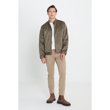 Altınyıldız Classics Erkek Haki Standart Fit Normal Kesim Dik Yaka Sıcak Tutan Süet Ceket Mont