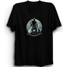 The Fame Skyrim, Circle Design, Game, Oyun, Gamer, Unisex, Siyah  Pamuk Tişört