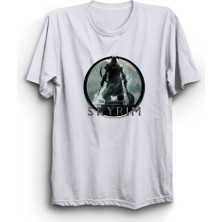 The Fame Skyrim, Circle Design, Game, Oyun, Gamer, Unisex, Gri  Pamuk Tişört