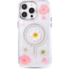 Newface iPhone 15 Pro Max Flower Magsafe Kapak - Pembe