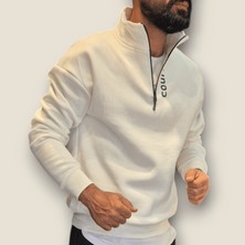 Viento Beyaz Renk Yarım Fermuar Sweatshirt