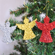 Yılbaşı Ağaç Süsü Simli Melek 3 Lü 9 cm