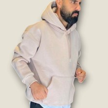 Viento Krem Renk Kapüşonlu Şardonlu Basic Sweatshirt