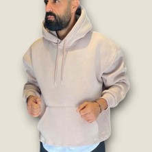 Viento Krem Renk Kapüşonlu Şardonlu Basic Sweatshirt