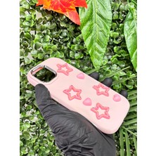 Aktech iphone 13/14 Kaliteli Silikon 3D Yıldız Kılıf Açık Pembe