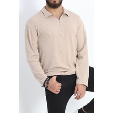 Velora Moda Polo Yaka Fermuarlı Erkek Sweatshirt Taş - 20128.1874.