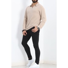 Velora Moda Polo Yaka Fermuarlı Erkek Sweatshirt Taş - 20128.1874.