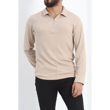 Velora Moda Polo Yaka Fermuarlı Erkek Sweatshirt Taş - 20128.1874.