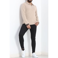 Velora Moda Polo Yaka Fermuarlı Erkek Sweatshirt Taş - 20128.1874.