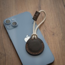 Airtag Kılıfı V2 Kestane Crazy - Anahtarlık Askı - Gerçek Deri El Yapımı - Minimalist Şık Tasarım - Ipli Sağlam Şık