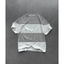Mazıdağı Unisex Bisiklet Yaka Parçalı T-Shirt - Gri