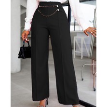 Mazıdağı Kadın Beli Zincir Detaygeniş Paça Ithal Krep Pantolon