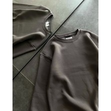 Mazıdağı Kışlık Bisiklet Yaka Üç Iplik Basic Sweatshirt - Füme
