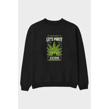 Ankhises Lets Party Ön Baskılı Siyah Oversize Sweatshirt Erkek Kadın Bisiklet Yaka