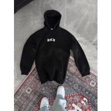 Mazıdağı Uzun Kol Kapşonlu Göğüs Baskılı Sweatshirt - Siyah