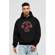 Ankhises Kratos Gym Ön Baskılı Siyah Oversize Kapüşonlu Sweatshirt Erkek Kadın