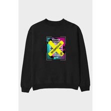 Ankhises Skatebording Ön Baskılı Siyah Oversize Sweatshirt Erkek Kadın Bisiklet Yaka