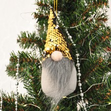 Kidspartim Yılbaşı Ağaç Dekor Süsü Gold Pullu Peluş Noel Baba Cüce 18 Cm