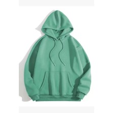 Mazıdağı 3 Iplik Pamuklu Unisex Kapşonlu Sweetshirt - Mint Yeşili