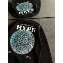 Mazıdağı Üç Iplik Bisiklet Yaka Baskılı Sweatshirt - Siyah