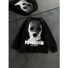 Mazıdağı Kışlık Bisiklet Yaka Baskılı Sweatshirt - Siyah